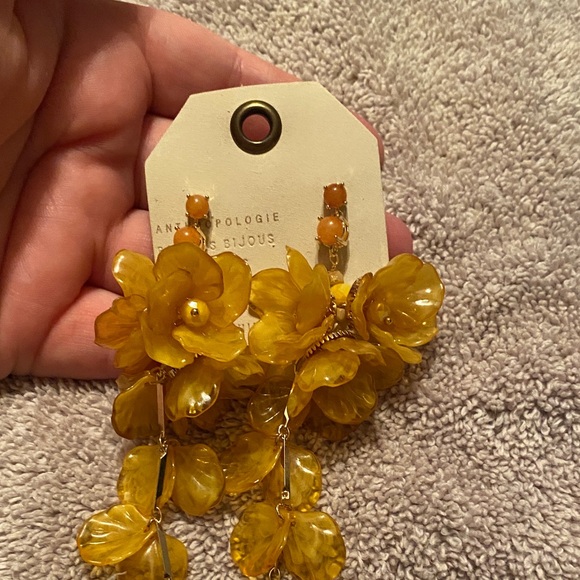 Anthropologie Mustard/Orange Floral Drop Earrings - Picture 3 of 4